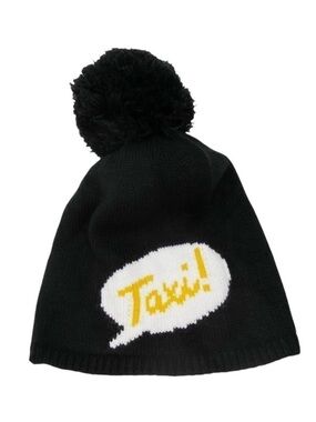 Kate Spade Winter Hat “Taxi” Knit Beanie with Pom Pom Black White Yellow NWT New